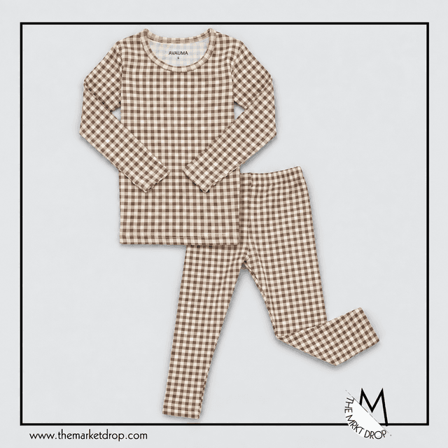AVAUMA Beige Check Cotton Pajama Set