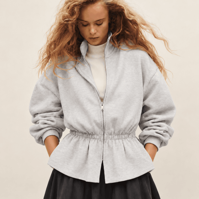 Sweatshirt Jacket with Zipper — Light Gray Melange