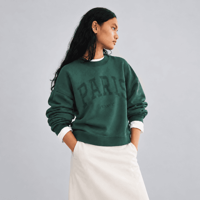 Sweatshirt with Printed Motif — Green/Paris