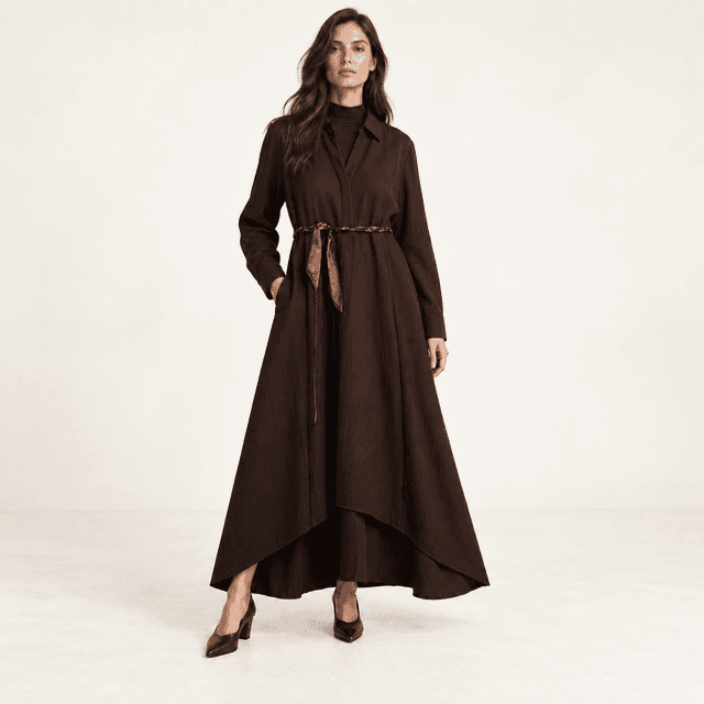 Flared Dress with Belt — Dark brown