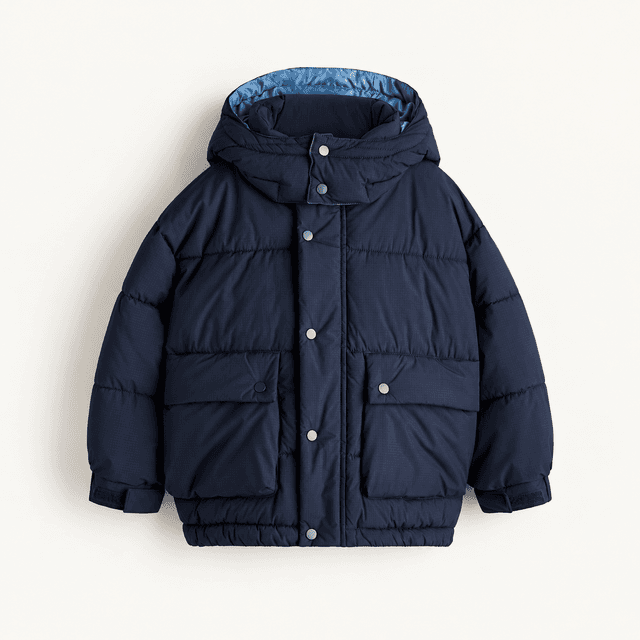 Hooded Puffer Jacket — Dark Blue