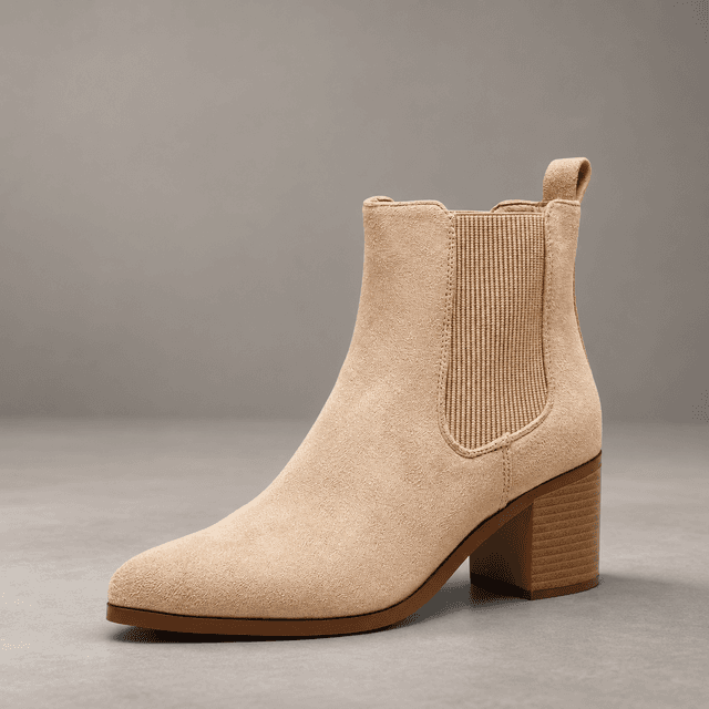 DREAM PAIRS Nude-Suede Chunky-Heel Chelsea Ankle Boots