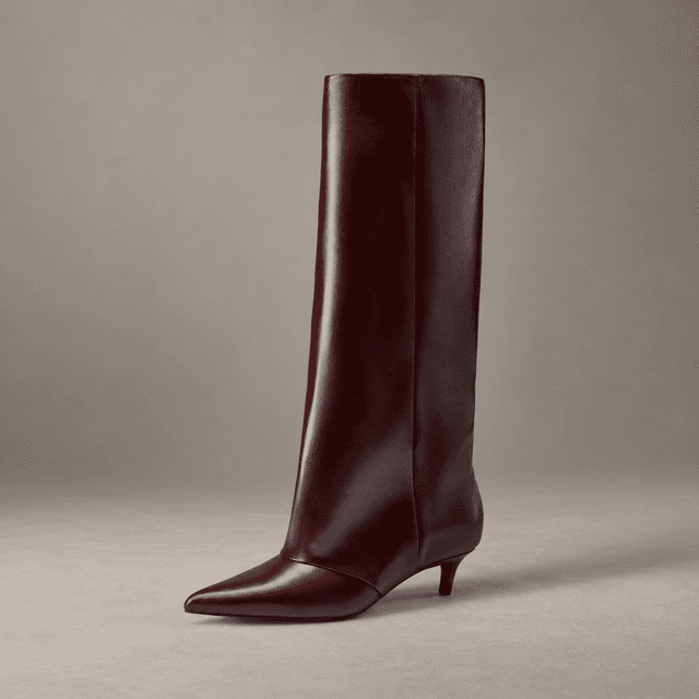DREAM PAIRS Burgundy Fold-Over Kitten-Heel Knee-High Boots