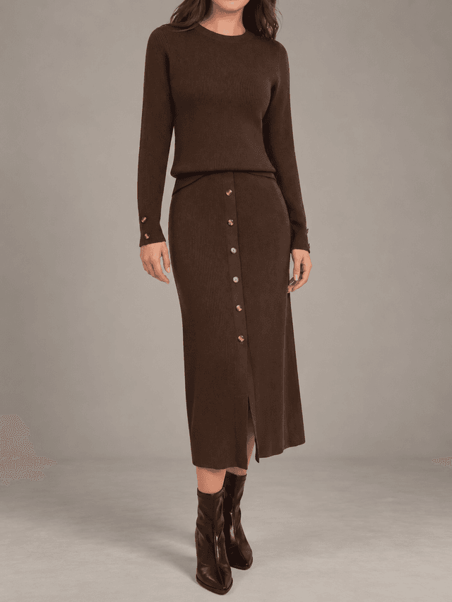 Glamaker Chocolate Brown Knit Skirt Set