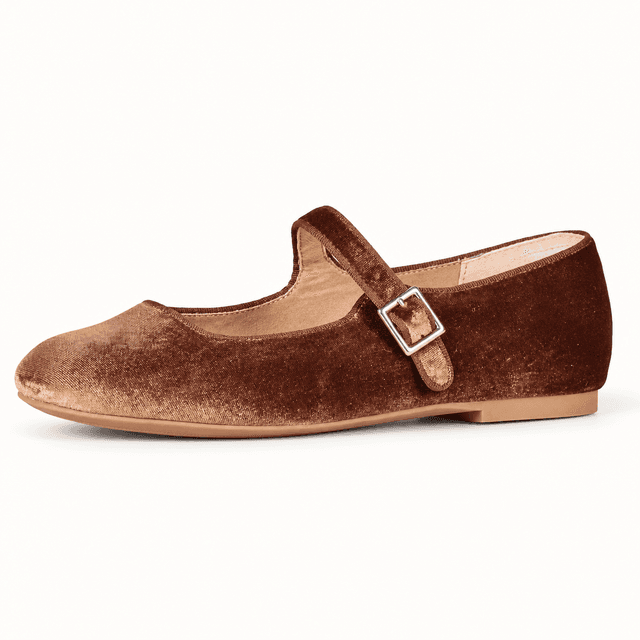 Amazon Essentials Brown Velvet Mary Jane Ballet Flats