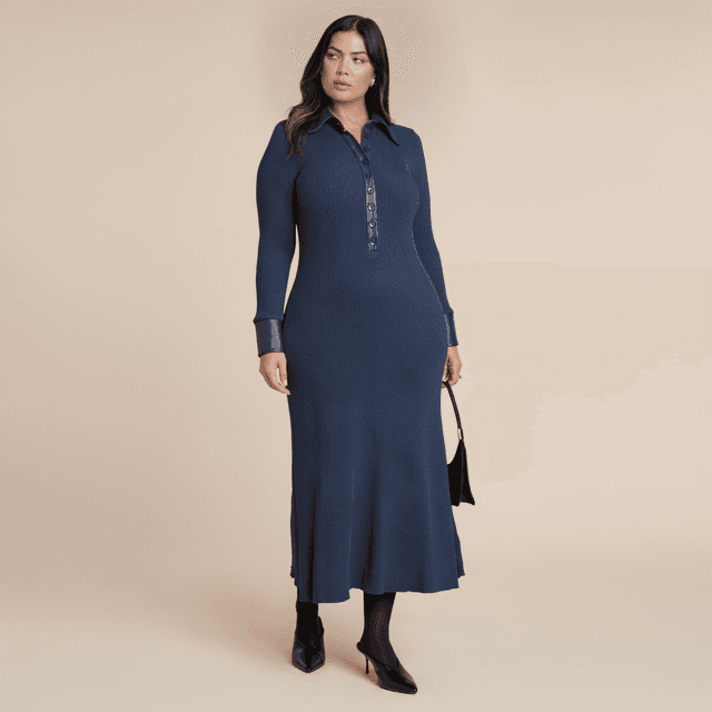 Faux Leather Detail Sweater Dress