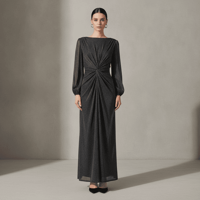 Oleg Cassini Knot Front Bussle Sleeves Gown