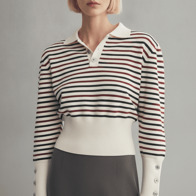 FINE-KNIT POLO SHIRT WITH SHOULDER PADS
