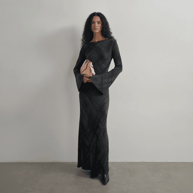 Topshop Slash Neck Maxi Dress in Black Premium Cupro Jacquard