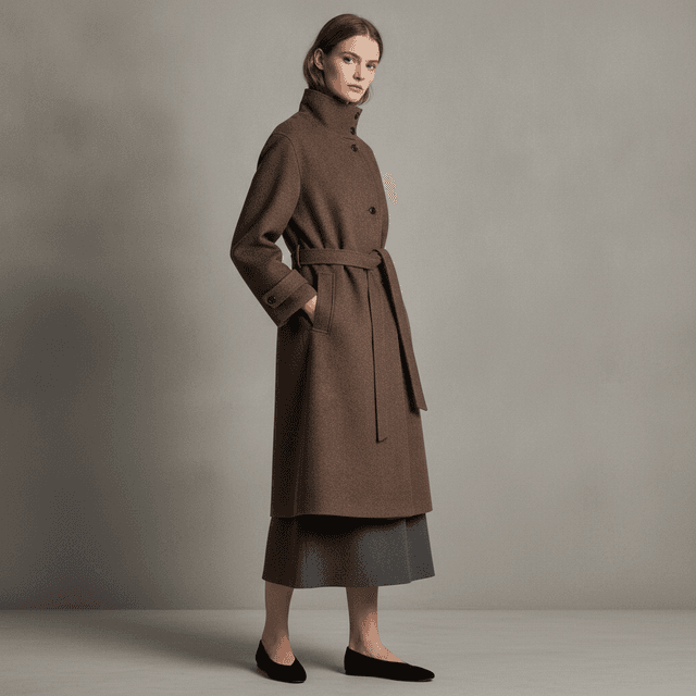 Tie-Belt Funnel-Collar Coat — Dark taupe