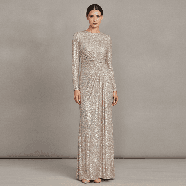 Women's Sequin Long Sleeve High Neck Column Gown
