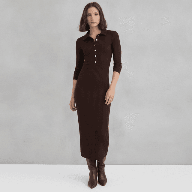Ribbed Knit Midi Shirtdress