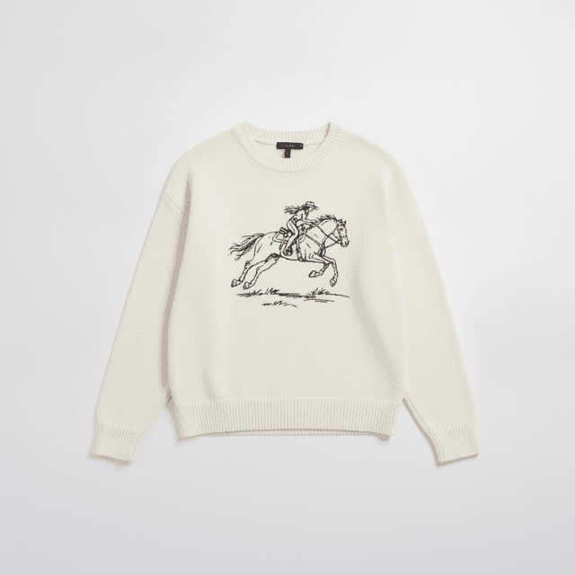On 34th Women's Crewneck Embroidered Horse Long-Sleeve Sweater