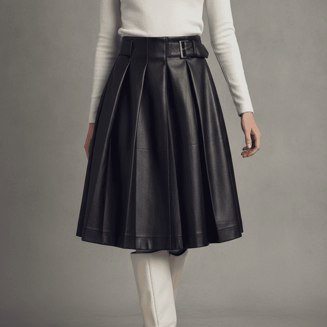 Leather Buckle Pleat Skirt