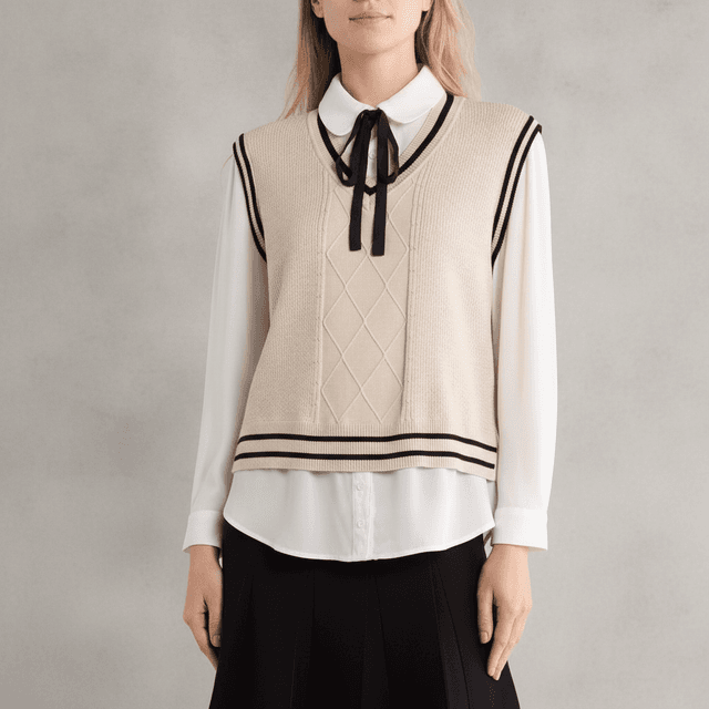 Tie Neck Twofer Sweater