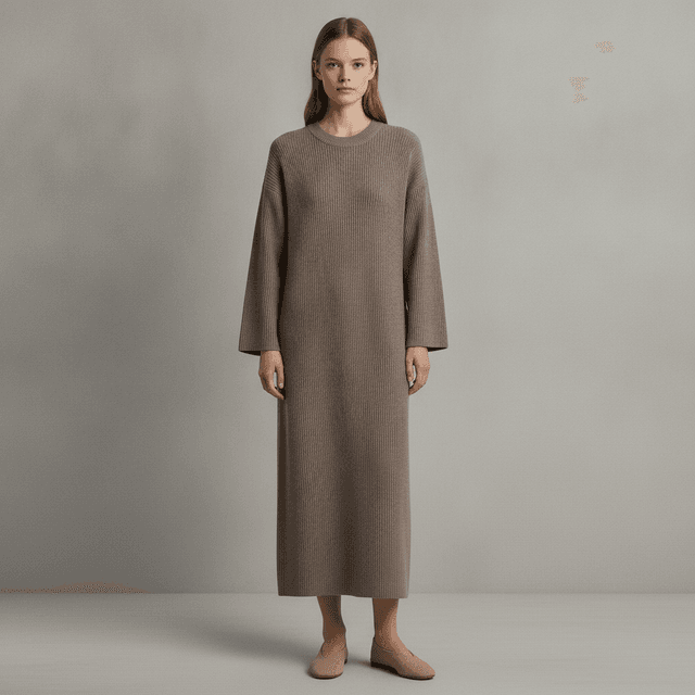 Rib-Knit Dress — Taupe