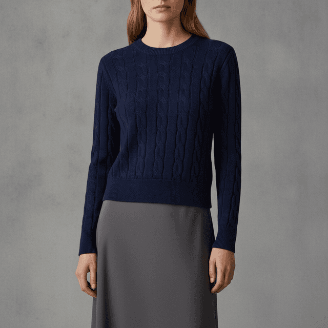 100% Cotton Braided Knitted Sweater — Dark Navy