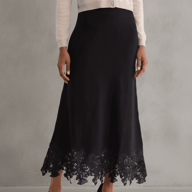 Lace Hem Midi Sweater Skirt