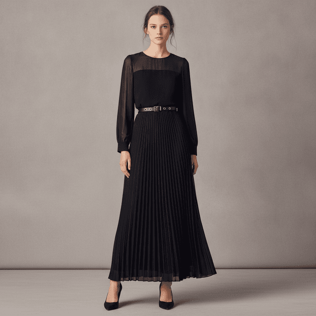Women's Long Sleeve Belted Chiffon Gown
