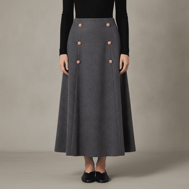 Cool Wool Double Breasted Long Skirt