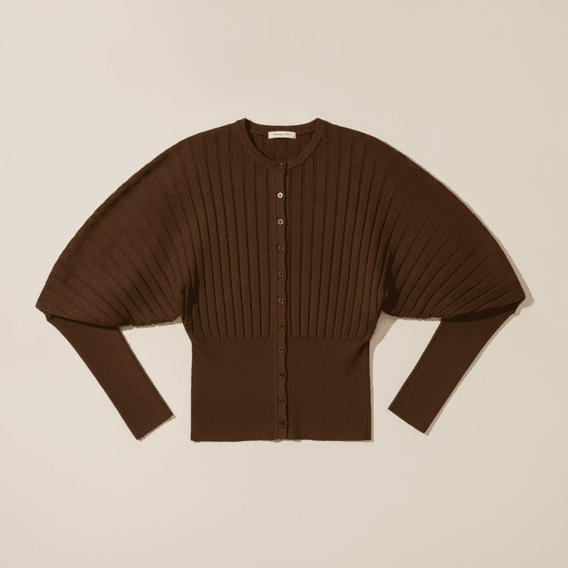 Anewsta Brown Ribbed Knit Cardigan