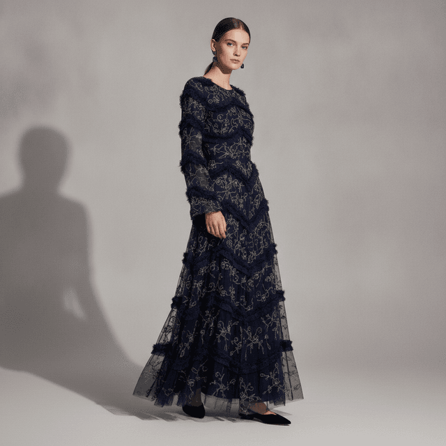 Women's Modest Embellished Sequins Ruffle Maxi Dress