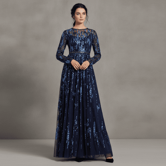Mac Duggal Long Sleeve Mesh Embellished Gown