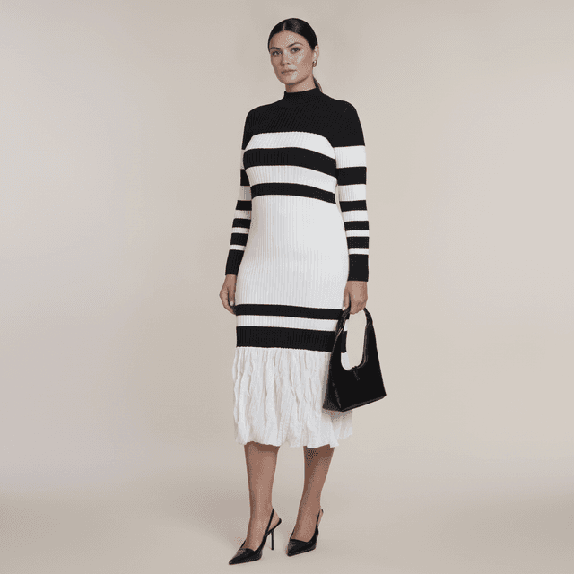 Striped Trumpet Sweater Maxi Dress