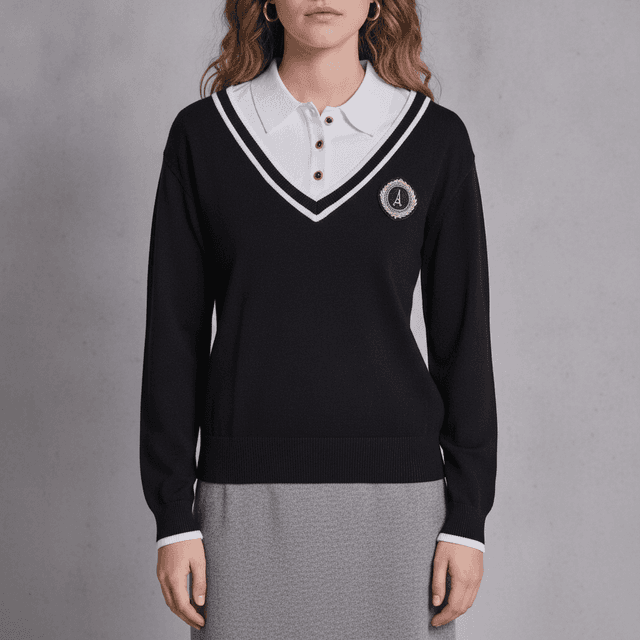 KARL LAGERFELD PARIS Petite Twofer Collared Sweater