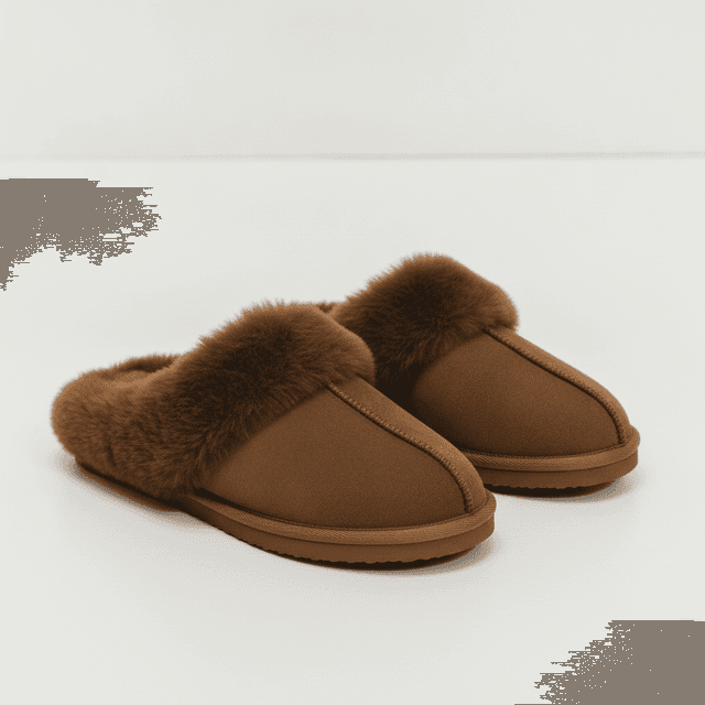 Warm-Lined Slippers — Brown
