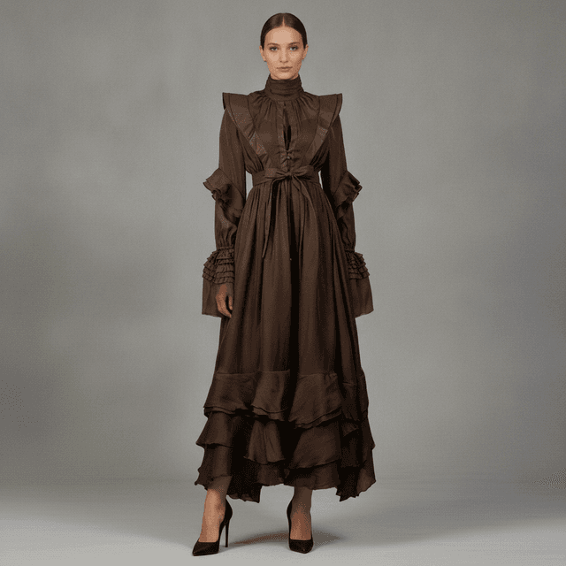 MIRA RICHI Brown Ruffle-Trim Maxi Dress