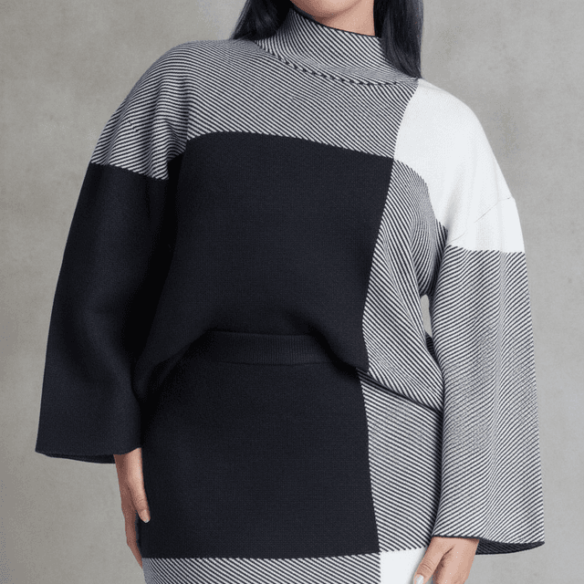 Mock Neck Intarsia Sweater