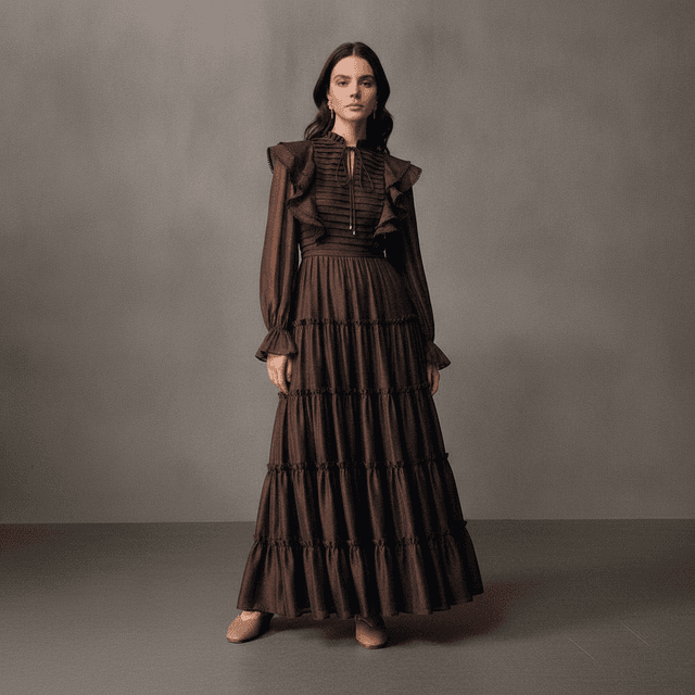 Anewsta Elaire Brown Ruffle Maxi Dress