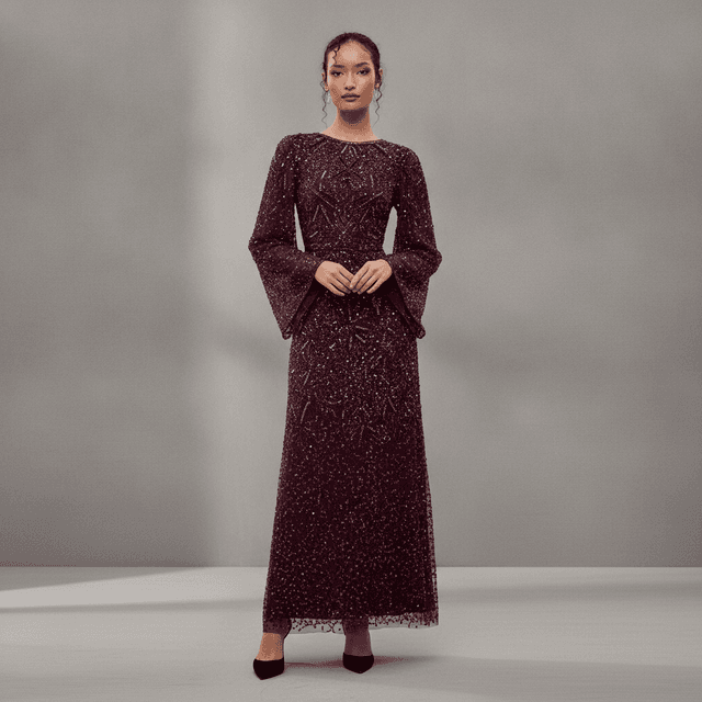 Women's Modest Embellished Sequins Gown