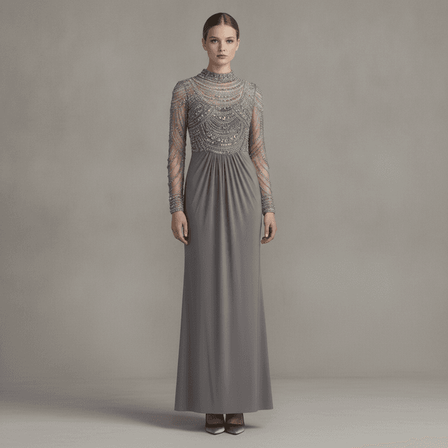 Beaded Jersey Long-Sleeve Gown