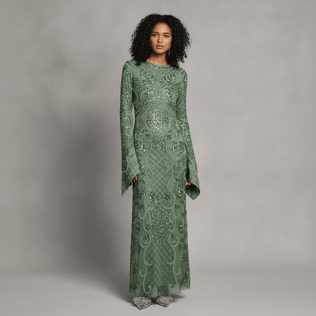 Women's Embellished Long-Sleeve Maxi Dress