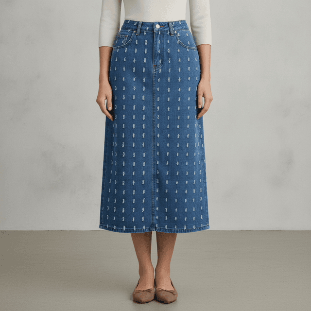 Cimuk Denim Long Midi Skirt
