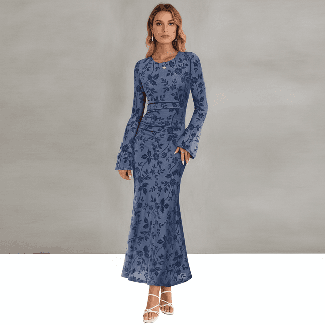 Zesica Floral Sleeve Long Maxi Mesh Dress