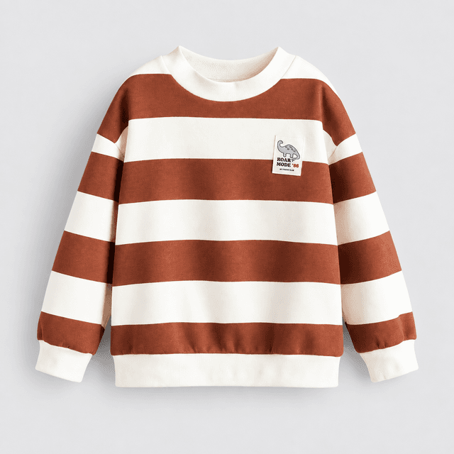 H&M Kids Printed Sweatshirt — Cream/Brown Striped