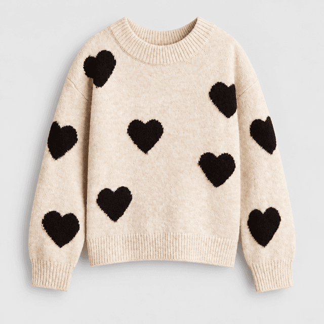 H&M Kids Jacquard-Knit Sweater — Light Beige Melange/Hearts