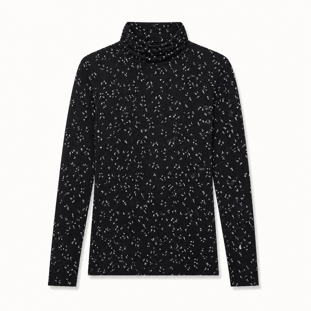 Amazon Essentials Long-Sleeve Turtleneck Stretch Fleece - Black/White Tossed Leaf