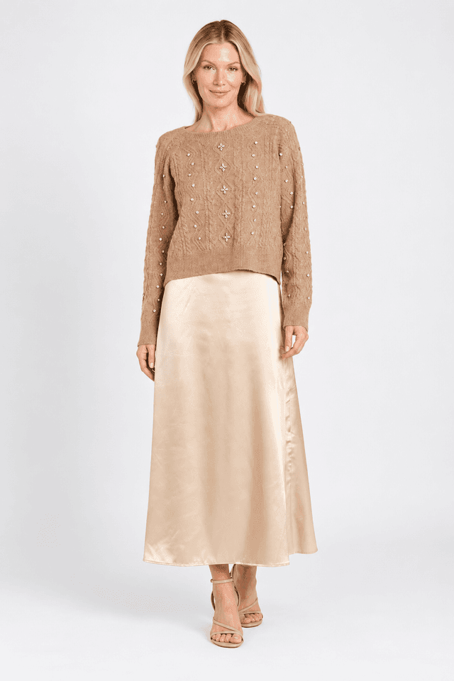R & M Richards Satin Skirt with Knit Sweater Set