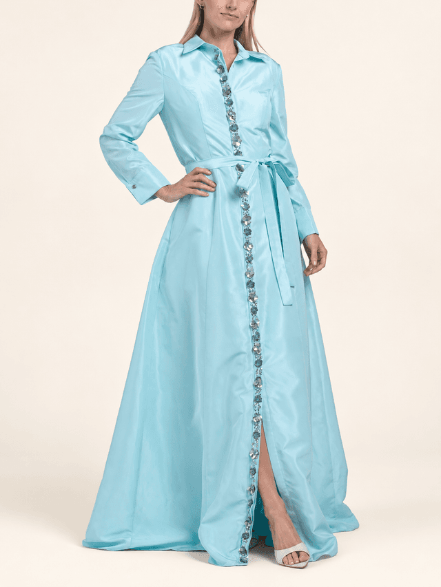 Long Sleeve Embellished Shirt Gown