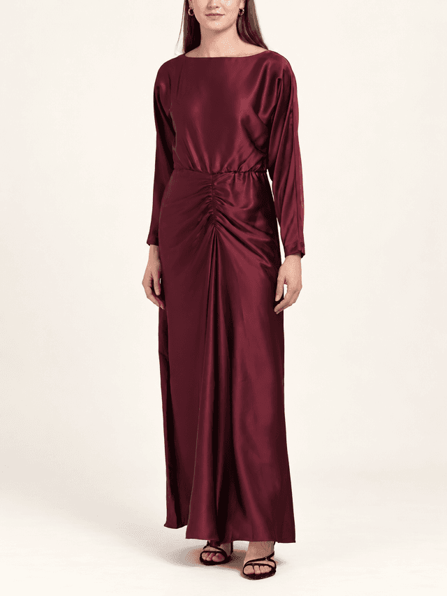 Satin Ruched Front Gown
