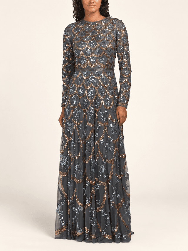 Long Sleeve Embellished Gown