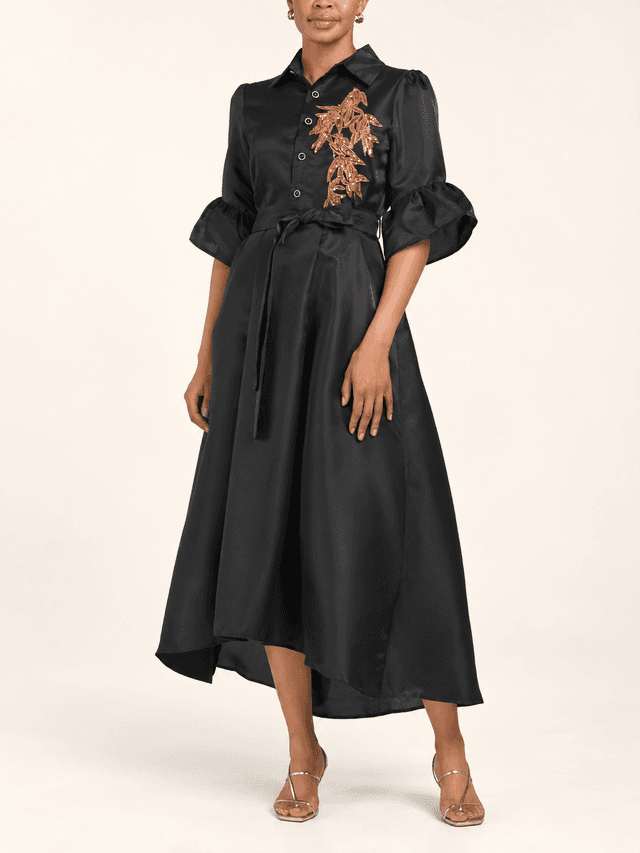 Belted Gown with 3D Applique