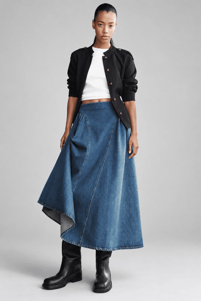 A-Line Denim Skirt - Denim Blue