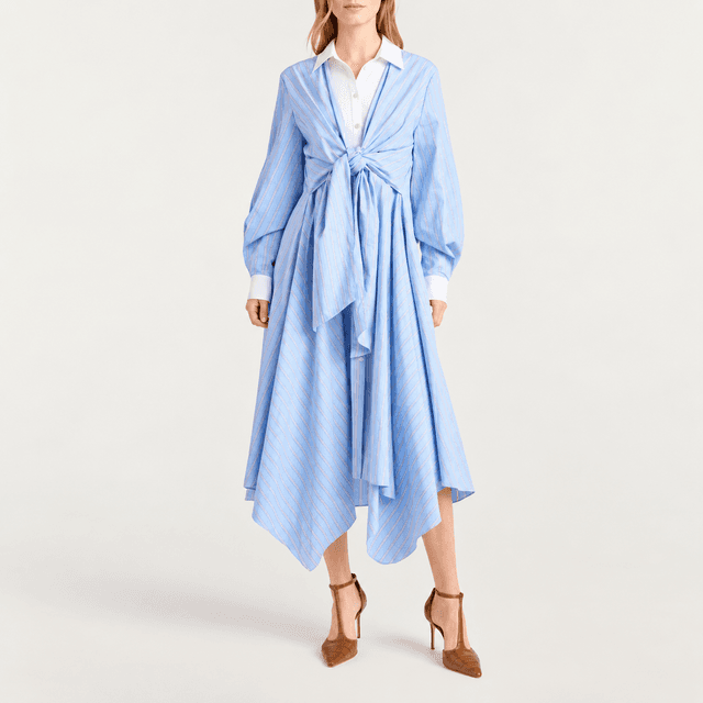 Cinq à Sept Evie Stripe Viviette Long Sleeve Dress — Light Bluebell