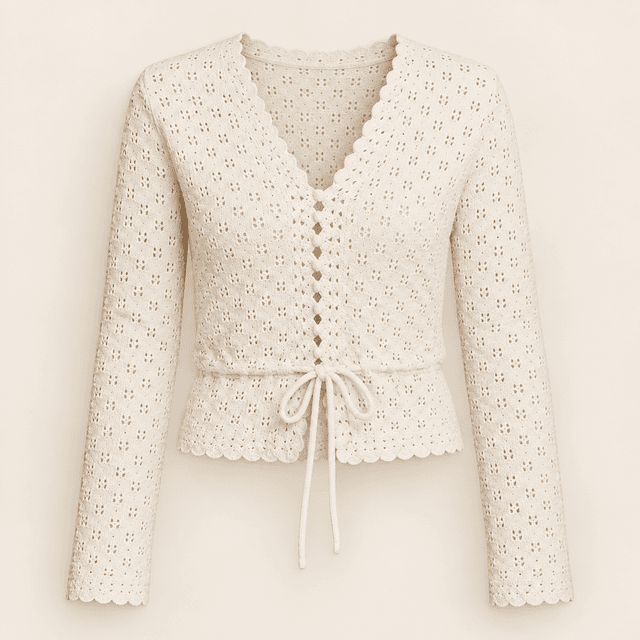 Bianstore Long Sleeve Crochet Tie-Front Cardigan