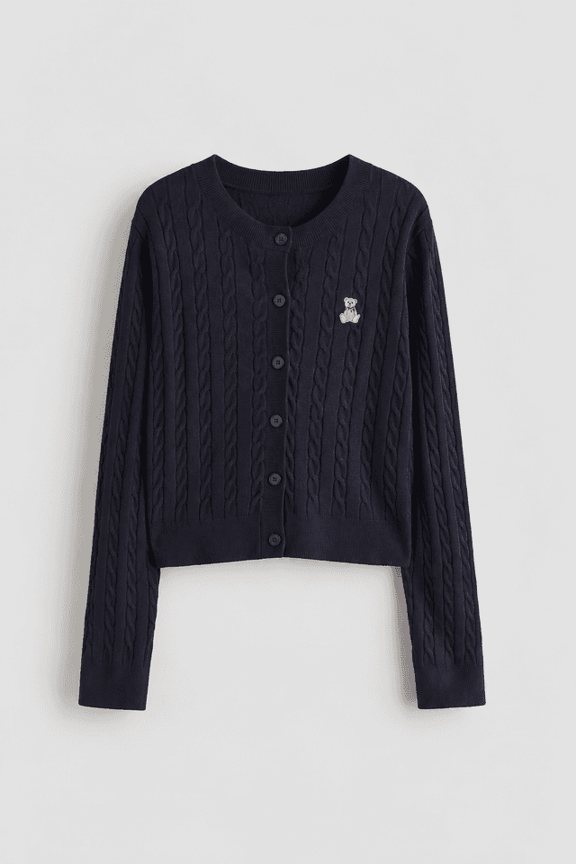H&M Girls’ Navy Teddy-Bear Cable-Knit Cardigan